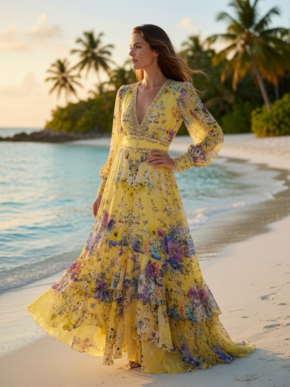 Camilla yellow Floral Midi Dress medium